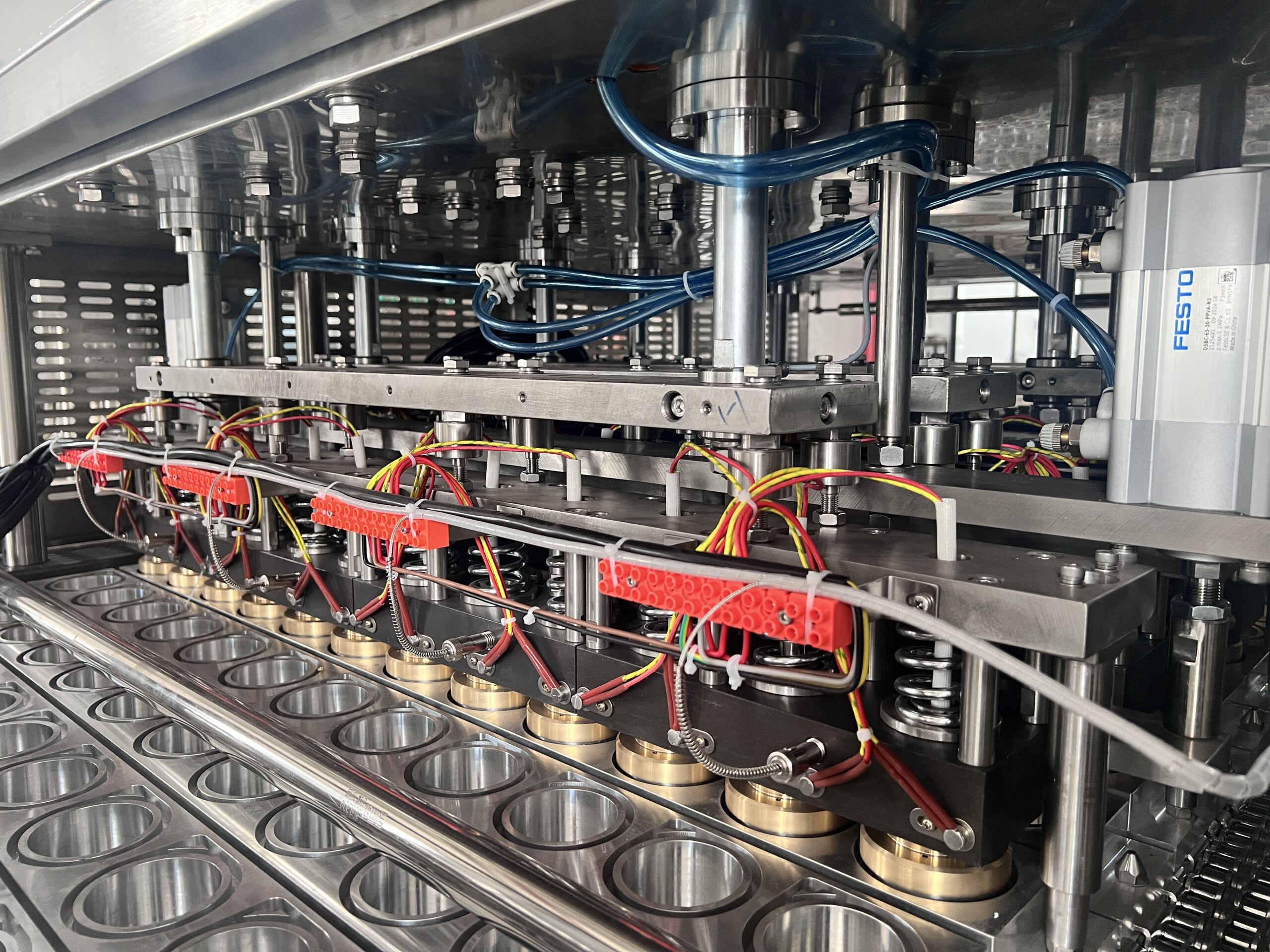 Close-up of industrial manufacturing machinery components