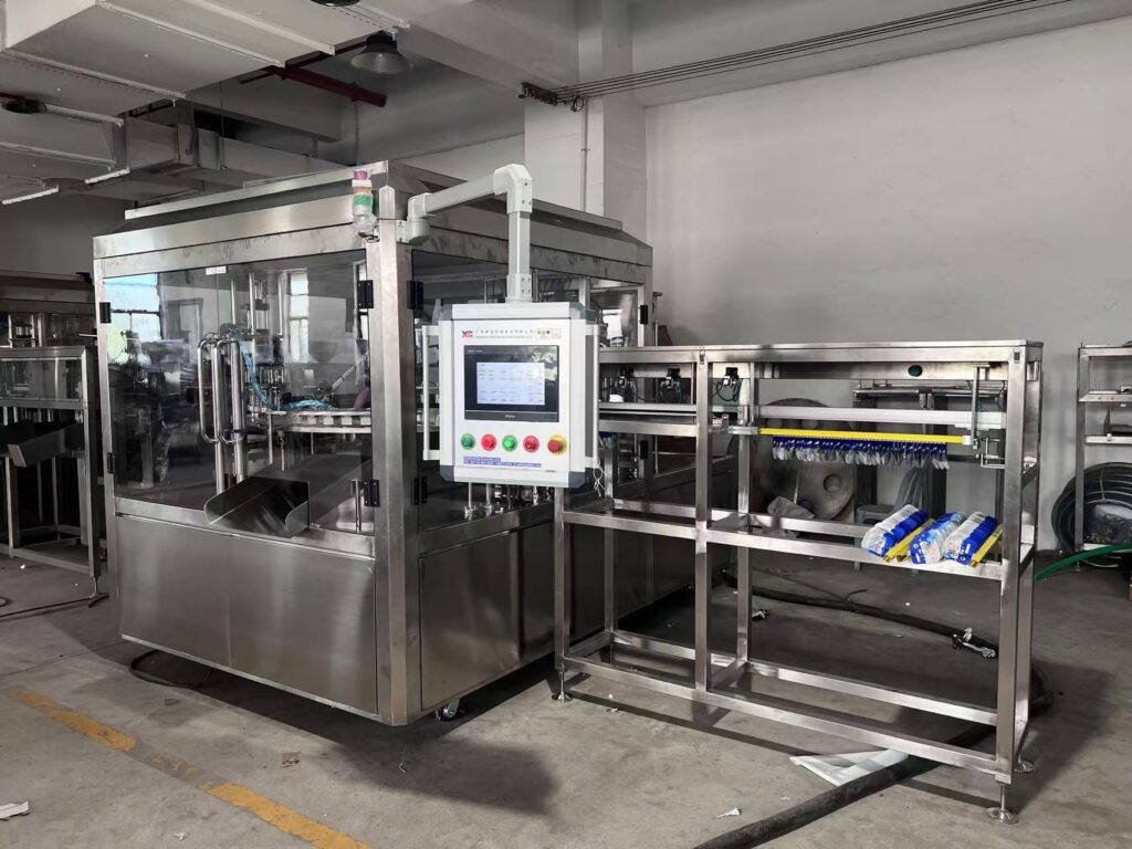 A spout pouch filling machine in operation