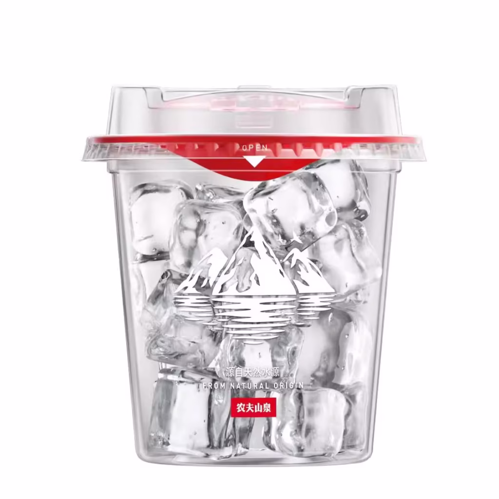 Packaged ice cups being loaded from a cold storage room into a refrigerated truck.