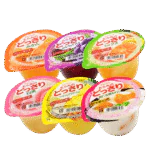 Variety of fruit dessert cups in colorful packaging.