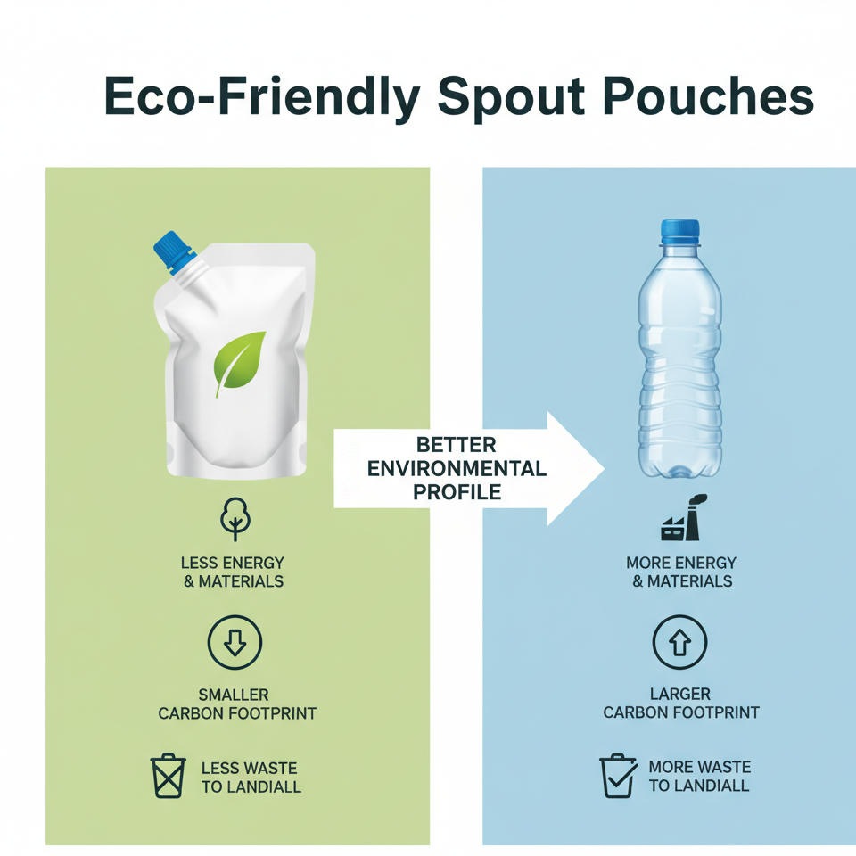 A graphic comparing the carbon footprint of a spout pouch and a plastic bottle