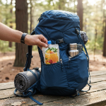 the spout pouch package in the side pocket of the bag