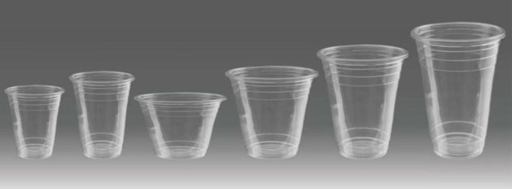 Variety of clear plastic cups in different sizes
