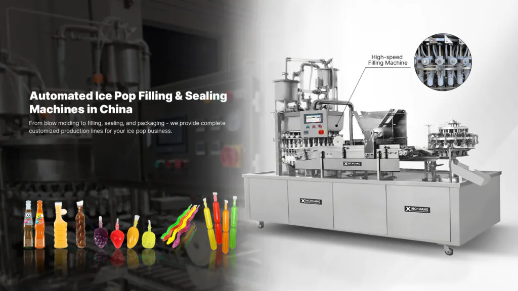 An automated ice lolly filling and sealing machine in operation