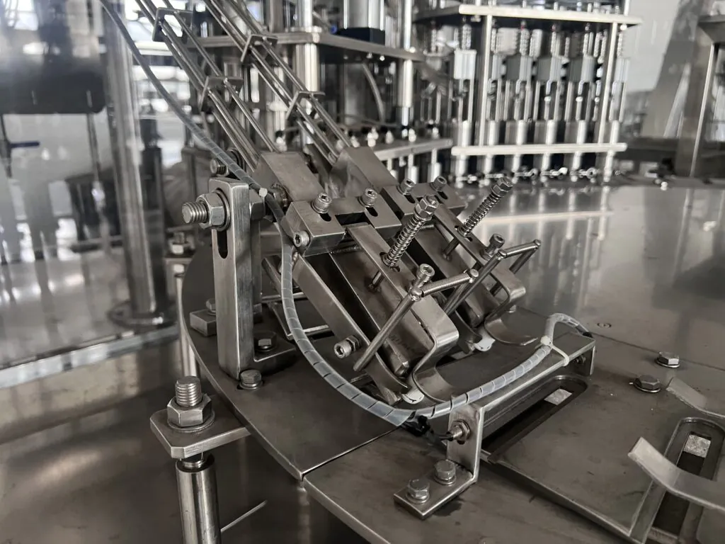 Close-up of industrial machinery with metal components.