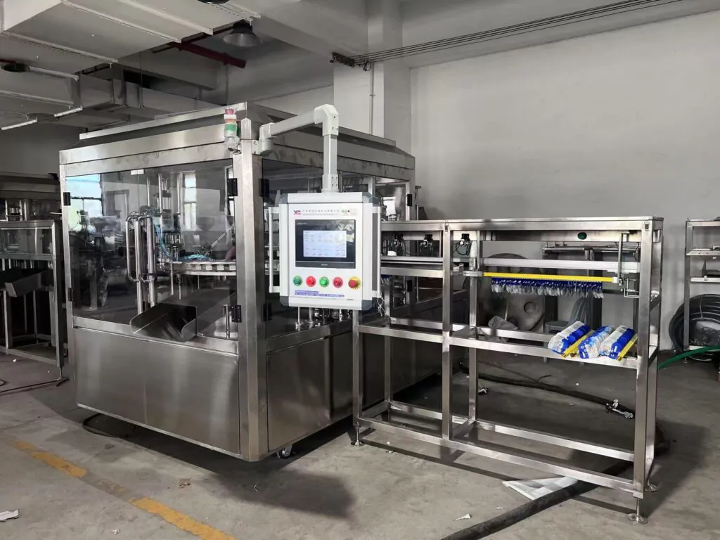 Automated packaging machine in factory setting