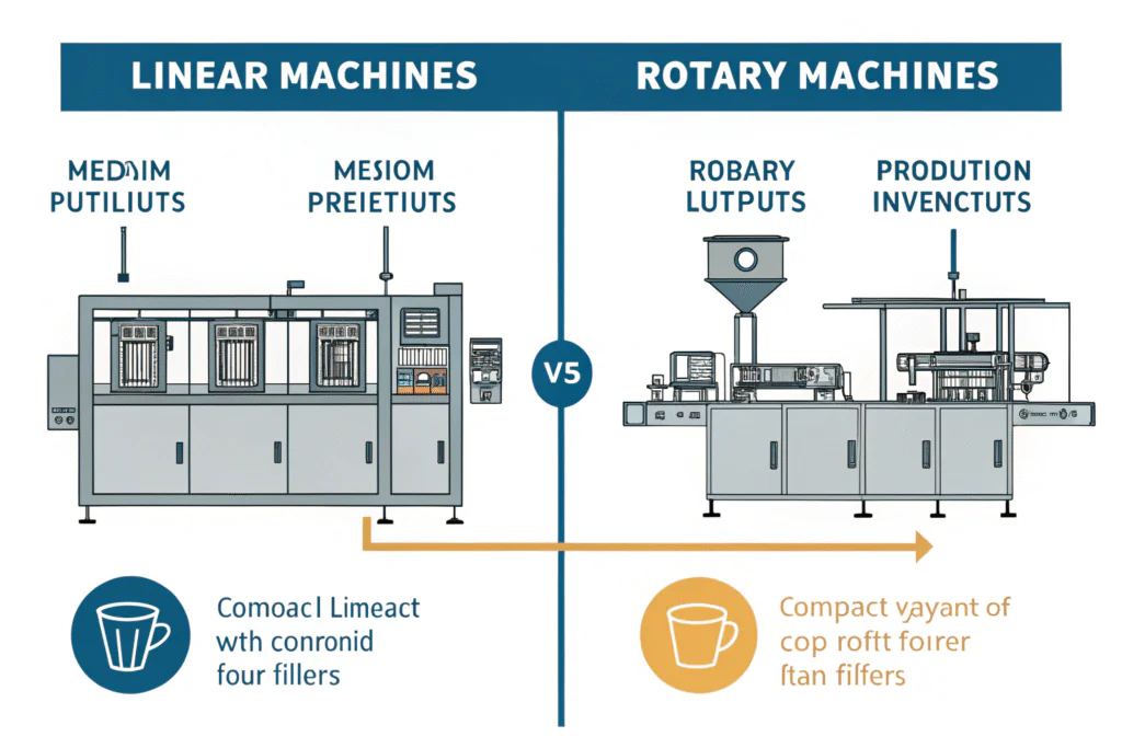 Diagram showing the difference between linear and rotary machine layouts