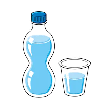 A shelf with both bottled water and cupped mineral water