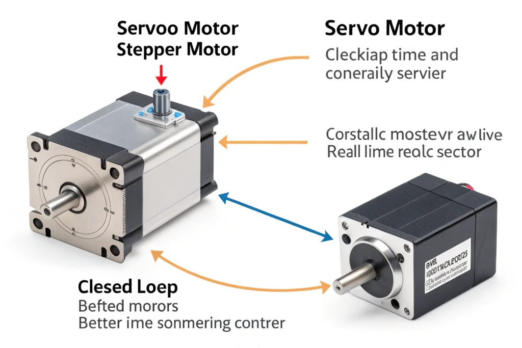 A diagram comparing the mechanism of a servo motor and a traditional stepper motor